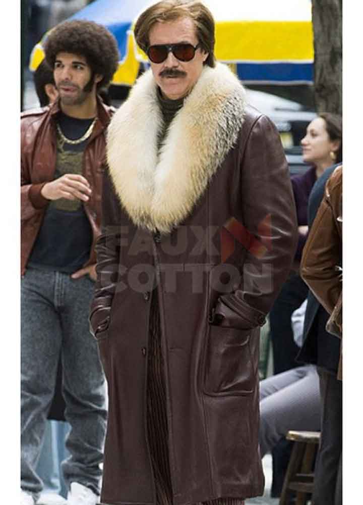 Anchorman 2 Will Ferrell ( Ron Burgundy ) Fur Leather Coat